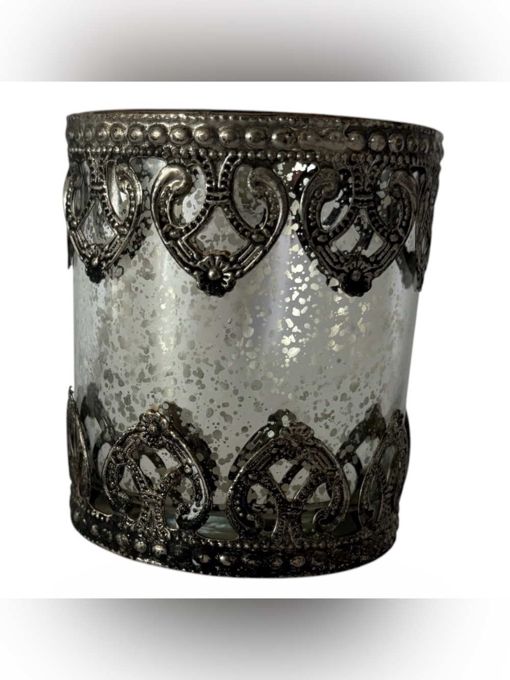 K&K Interiors Silver Ornate Mercury Glass Votive Holder